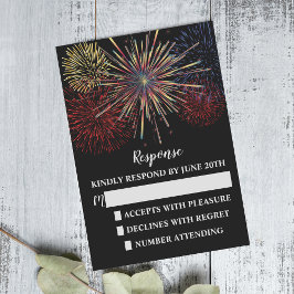 Fireworks Sky7月4日結婚の応答/RSVP 出欠カード
