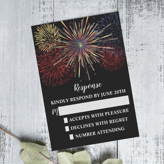 Fireworks Sky7月4日結婚の応答/RSVP 出欠カード