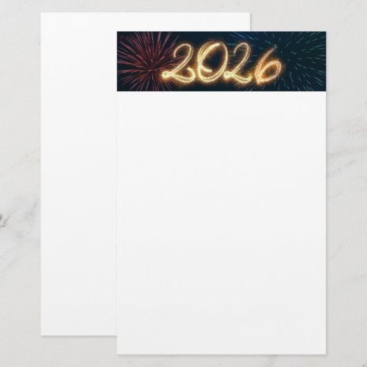 Fireworks Sparkling Happy New Year 2026 便箋 (正面/裏面)