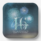 Fireworks Sweet 16 Teal ID984 ペーパープレート (正面)