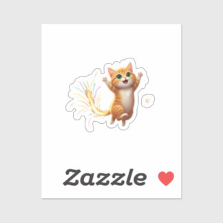 Fireworks Tail Cat Jumping Feline New Year Sparkle シール