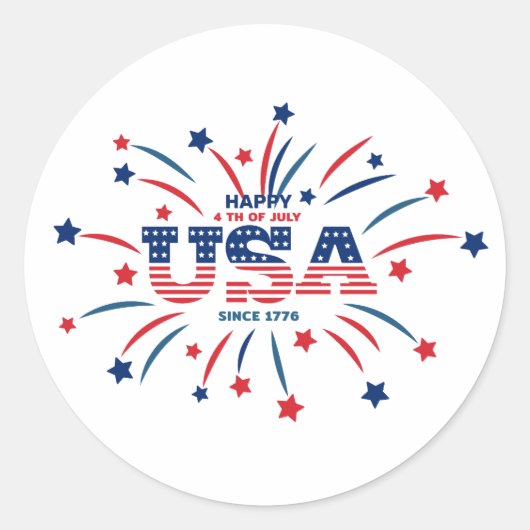 Fireworks USA愛国的赤白青 ラウンドシール (正面)