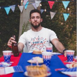 Fireworks USA愛国的赤白青 Tシャツ