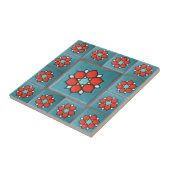 Fireyのオレンジおよびティール（緑がかった色）のヴィンテージの花模様 タイル (側面)