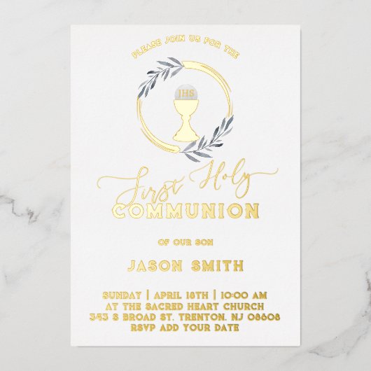 Firs Holy Communion Foil Invitation 箔招待状 (正面)