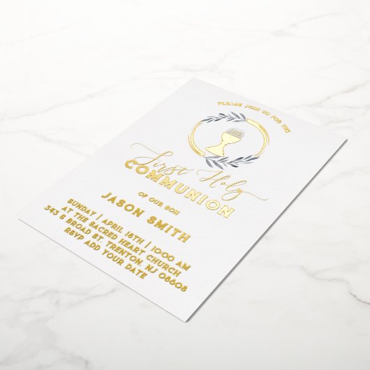 Firs Holy Communion Foil Invitation 箔招待状 (回転した状態)