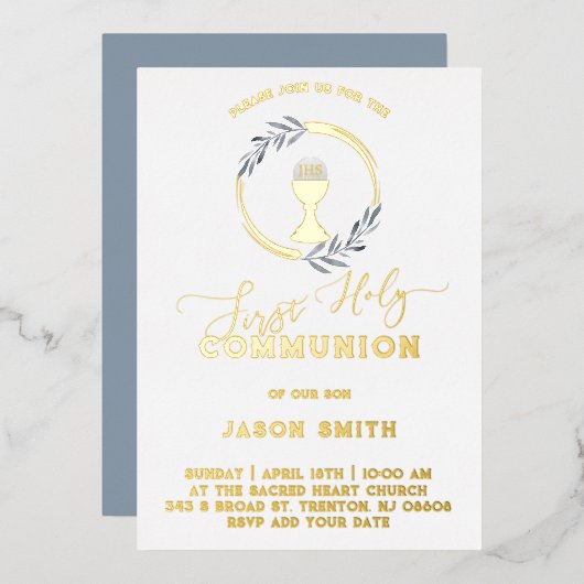 Firs Holy Communion Foil Invitation 箔招待状 (正面/裏面)