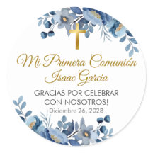 First エレガント Communionの青いスペインの花