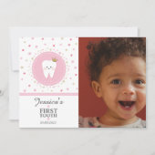 First パーソナライズされた Tooth Baby Girlフォトカード シーズンカード (正面)