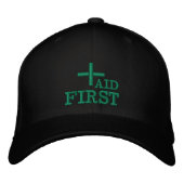 First Aid embroidered baseball cap White / green 刺繍入りキャップ (正面)