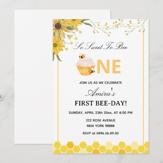 First Bee Day Birthday 招待状 (正面/裏面)