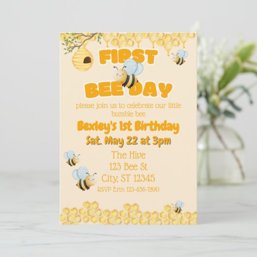 First Bee Day, Bumble Bee 1st Birthday 招待状 (スタンド正面)