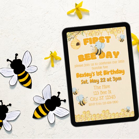 First Bee Day, Bumble Bee 1st Birthday 招待状