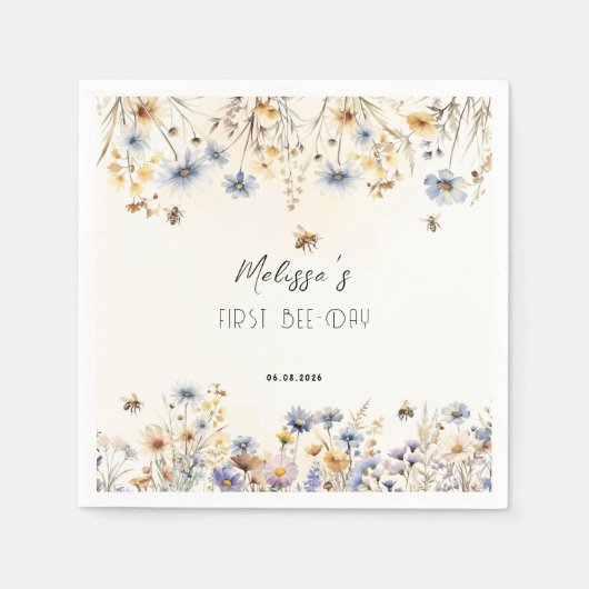 First Bee Day - Floral 1st Birthday  スタンダードカクテルナプキン (正面)
