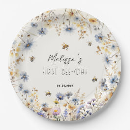 First Bee Day - Floral 1st Birthday  ペーパープレート