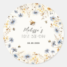 First Bee Day - Floral 1st Birthday  ラウンドシール