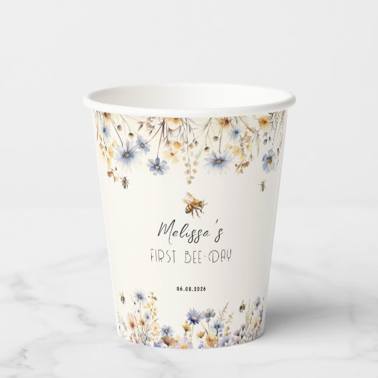 First Bee Day - Floral 1st Birthday  紙コップ (裏面)