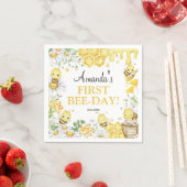 First Bee Day Floral Bumblebee Birthday Party スタンダードカクテルナプキン (インサイチュ)