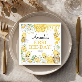 First Bee Day Floral Bumblebee Birthday Party スタンダードカクテルナプキン