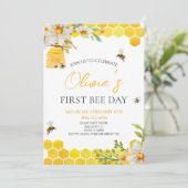 First Bee Day Floral Honey Bee 1st Birthday Party 招待状 (スタンド正面)