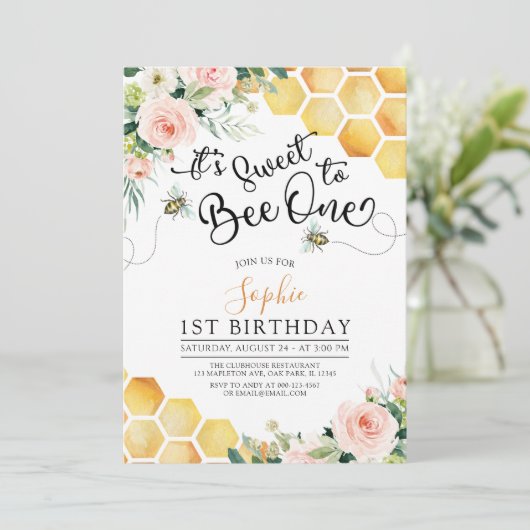 First Bee-Day Sweet to Bee One 1 Birthday 招待状 (スタンド正面)