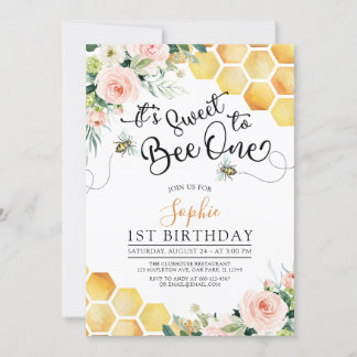 First Bee-Day Sweet to Bee One 1 Birthday 招待状