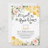 First Bee-Day Sweet to Bee One 1 Birthday 招待状 (正面)