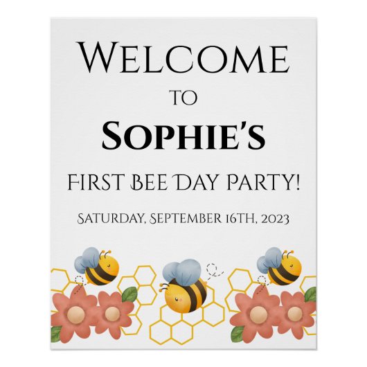 First Bee Day Welcome Sign - Glossy Poster ポスター (正面)