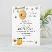 First Bee Day yellow honey 1st Birthday 招待状 (スタンド正面)