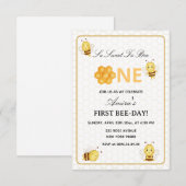 First Bee Day yellow honey 1st Birthday invitation 招待状 (正面/裏面)