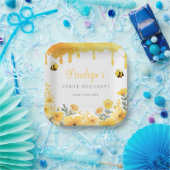 First Bee Day Yellow Wildflowers 1st Birthday ペーパープレート (パーティー)