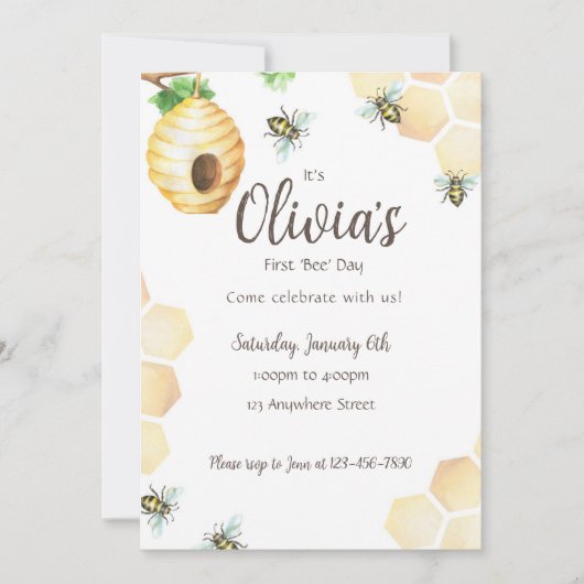 First 'Bee'Day Birthday Partyへの招待 招待状 (正面)
