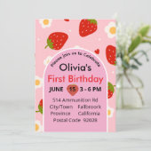 First Birthday 1st Birthday Strawberry Photo 招待状 (スタンド正面)