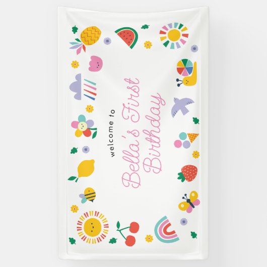 First Birthday Backdrop Sign, Little Sunshine 横断幕 (縦)