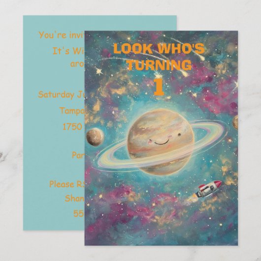 First Birthday Boy Party Digital Download 招待状 (正面/裏面)