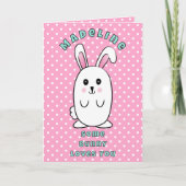  First Birthday Cute Bunny Cartoon Pink Birthday カード (正面)
