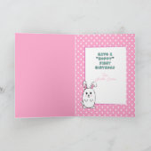  First Birthday Cute Bunny Cartoon Pink Birthday カード (内部)