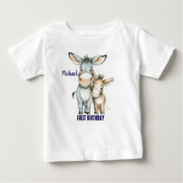 First Birthday Cute Donkeys Personalize ベビーTシャツ