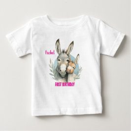 First Birthday Cute Donkeys Personalize ベビーTシャツ