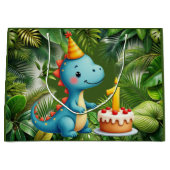 First Birthday Dino  ラージペーパーバッグ (正面)