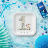 First Birthday Floral Bunny ペーパープレート (パーティー)