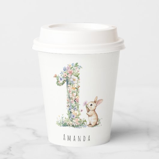 First Birthday Floral Bunny 紙コップ (正面)