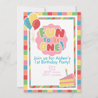 First Birthday Fun To Be One Party Invitation Baby 招待状