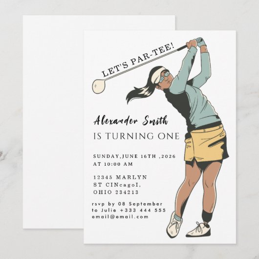 First Birthday Golf Party 招待状 (正面/裏面)