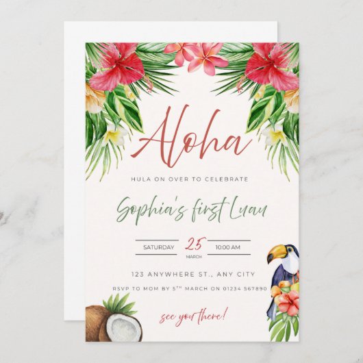 First Birthday Invitation - Aloha 招待状 (正面/裏面)