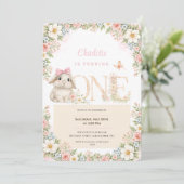 First Birthday Invitation Bunny Floral 招待状 (スタンド正面)