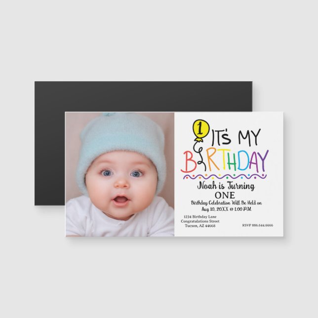 First Birthday Invitation Card - Custom Baby Photo (正面/裏面)
