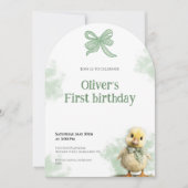 First Birthday Invitation Duck Bow Baby Birthday 招待状 (正面)