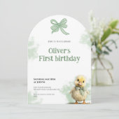 First Birthday Invitation Duck Bow Baby Birthday 招待状 (スタンド正面)