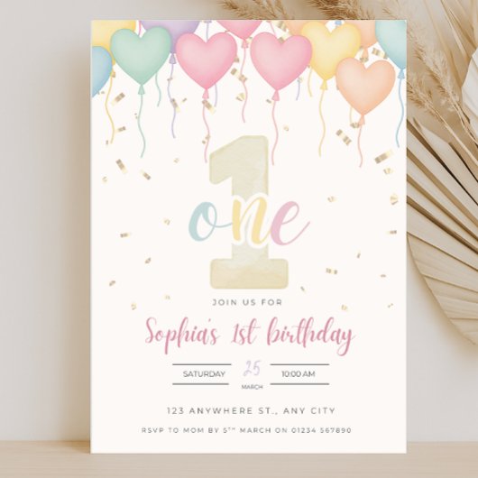 First Birthday Invitation - Pastel 5x7 招待状